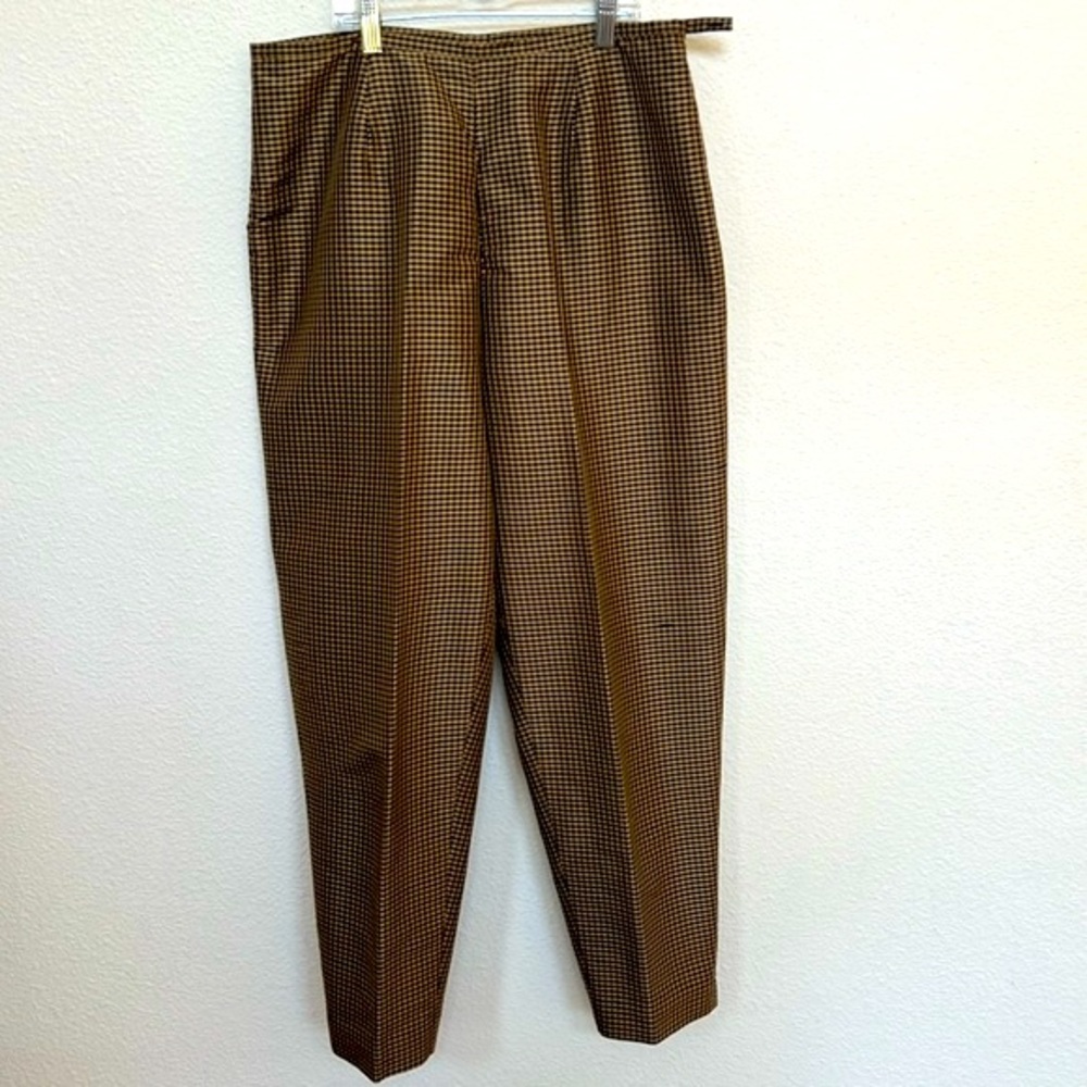 Allison Taylor Tan Black Gingham Silk Taper Leg Pants   Size 12